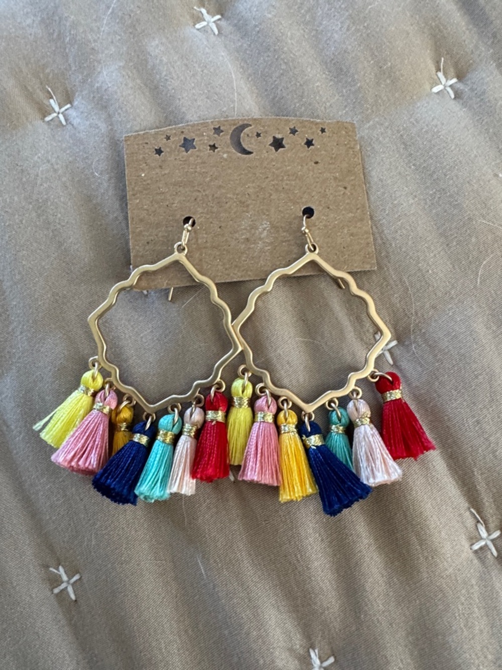 Gold Hoop Earrings with Multicolor Tassels